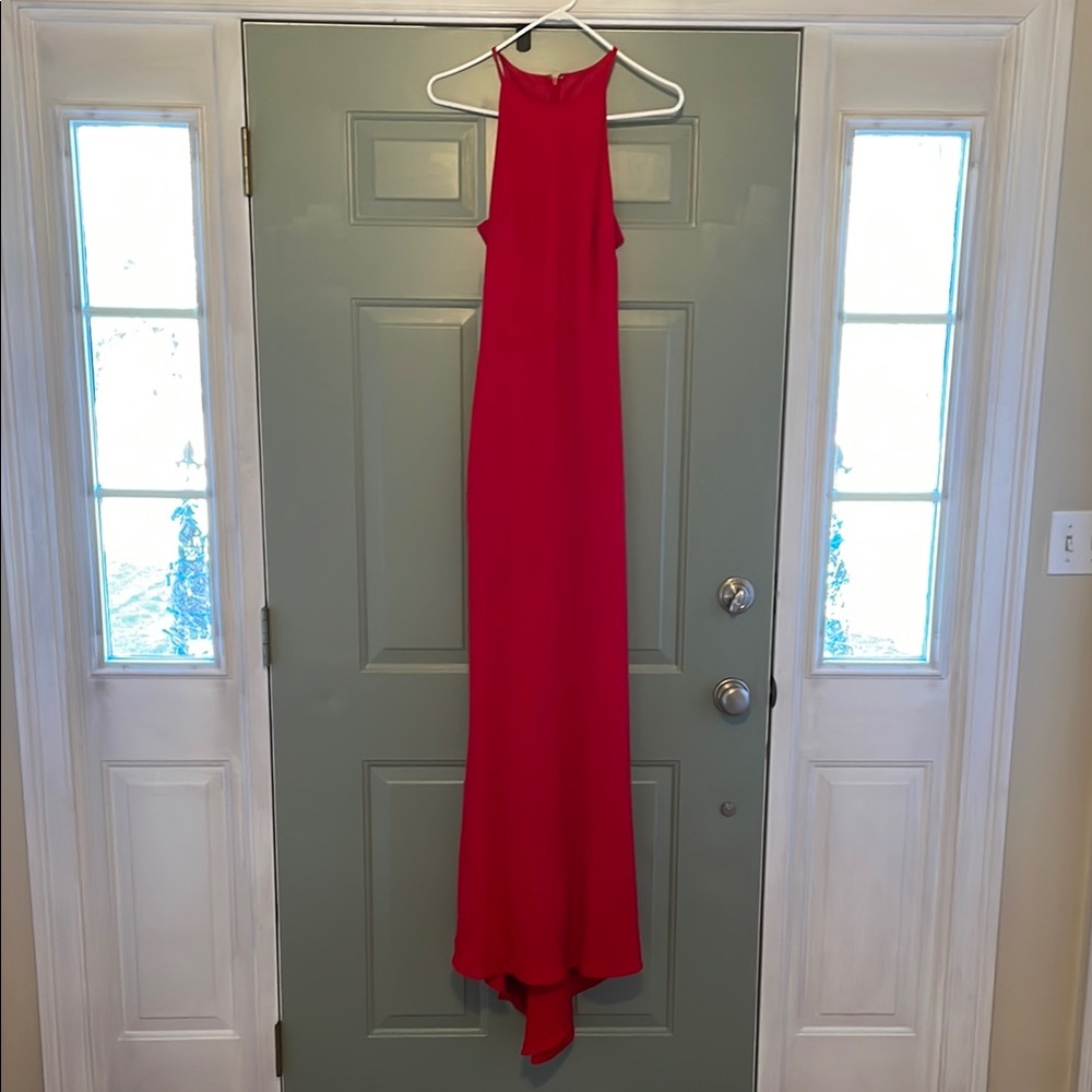 As new, gorgeouss red Calvin Klein long dress, size 6. Worn 1x, as new